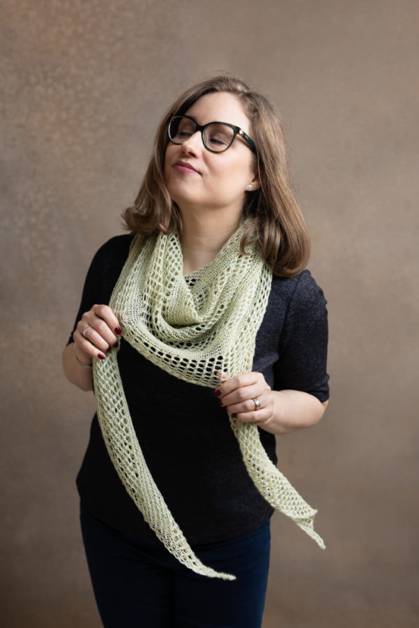 Wind Whisper – Beginner lace shawl knitting pattern with garter stitch and simple eyelets.