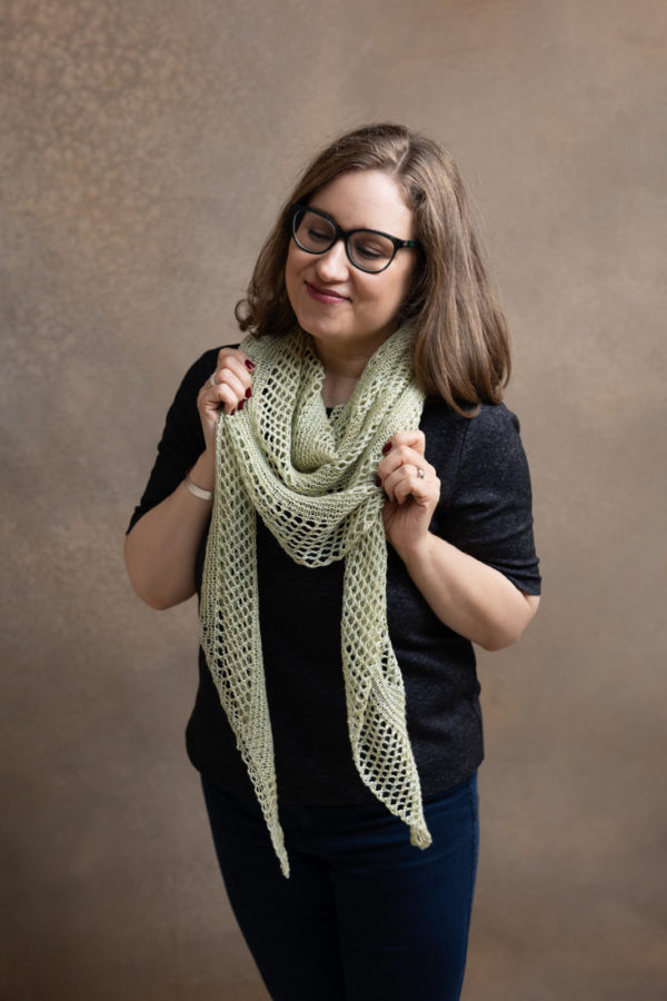 Wind Whisper – Beginner lace shawl knitting pattern with garter stitch and simple eyelets.