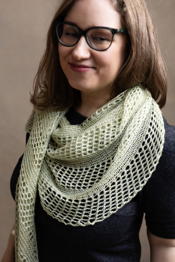 Wind Whisper – Beginner lace shawl knitting pattern with garter stitch and simple eyelets.